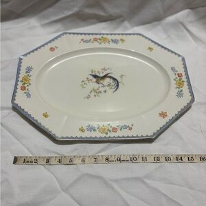 Vintage Floral Oval Large Platter with Bird Design
